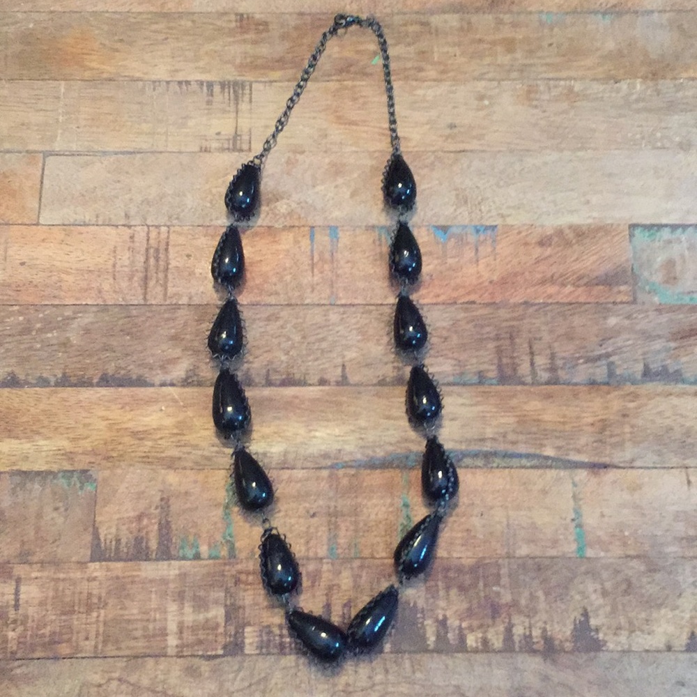 Black Glass Beaded Necklace